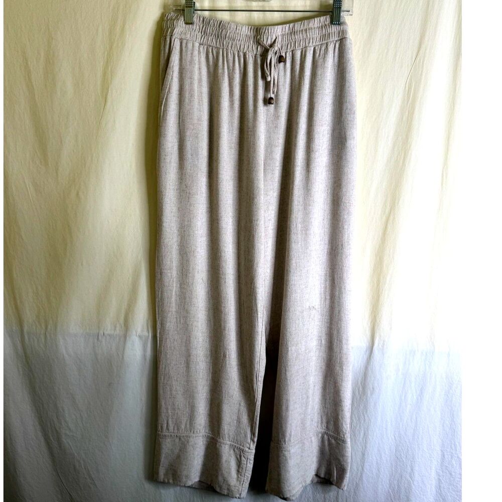 grey & gray Women's Relaxed-Fit Cream Linen-Blend Pants Elastic Waist Size L